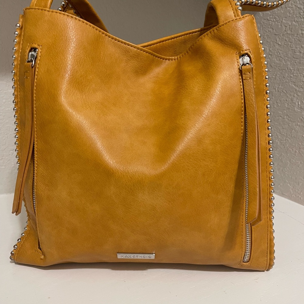 MAX STUDIO Pumpkin Brown Faux Leather Silver Beaded Handbag